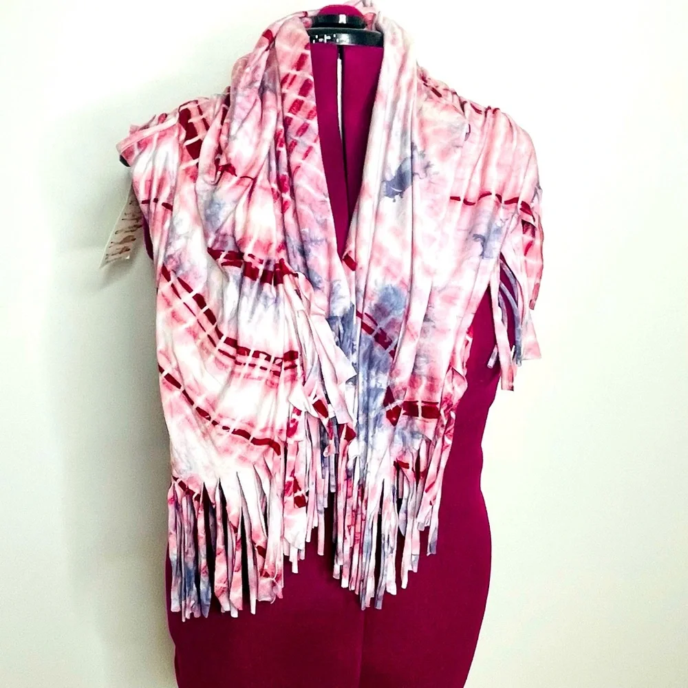 Shawl Dawls Boho tie dye fringe convertible hippie shawl scarf NWT One Size